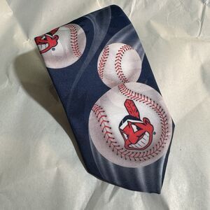 Vintage MLB Cleveland Indians Tie Ralph Marlin ‘Just Balls’ Old Logo 52"x3.5"